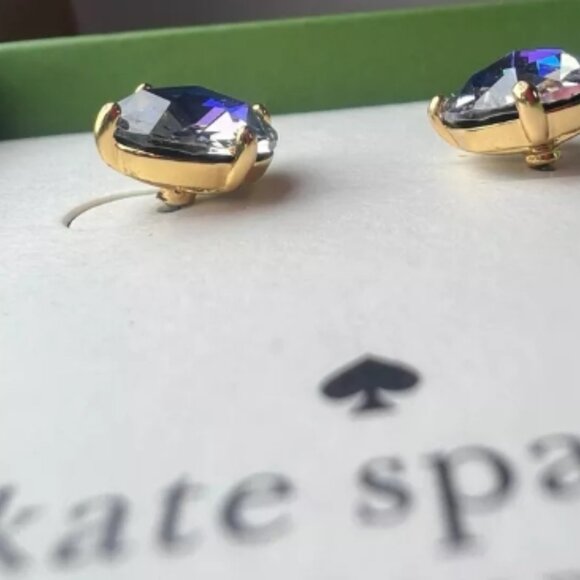 Kate Spade Crystal Earrings Round Blue Saffire Gold Plate BNIB 🆕SHIP⌚📦🏃♀️⚡🚚 - Picture 4 of 15